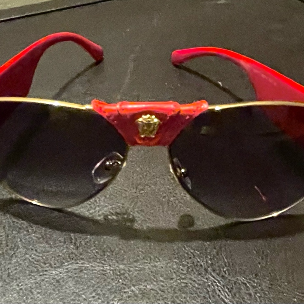 Versace Red and Gold Aviator Sunglasses